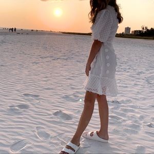 White Surplice Neck Puff Sleeve Dress Small